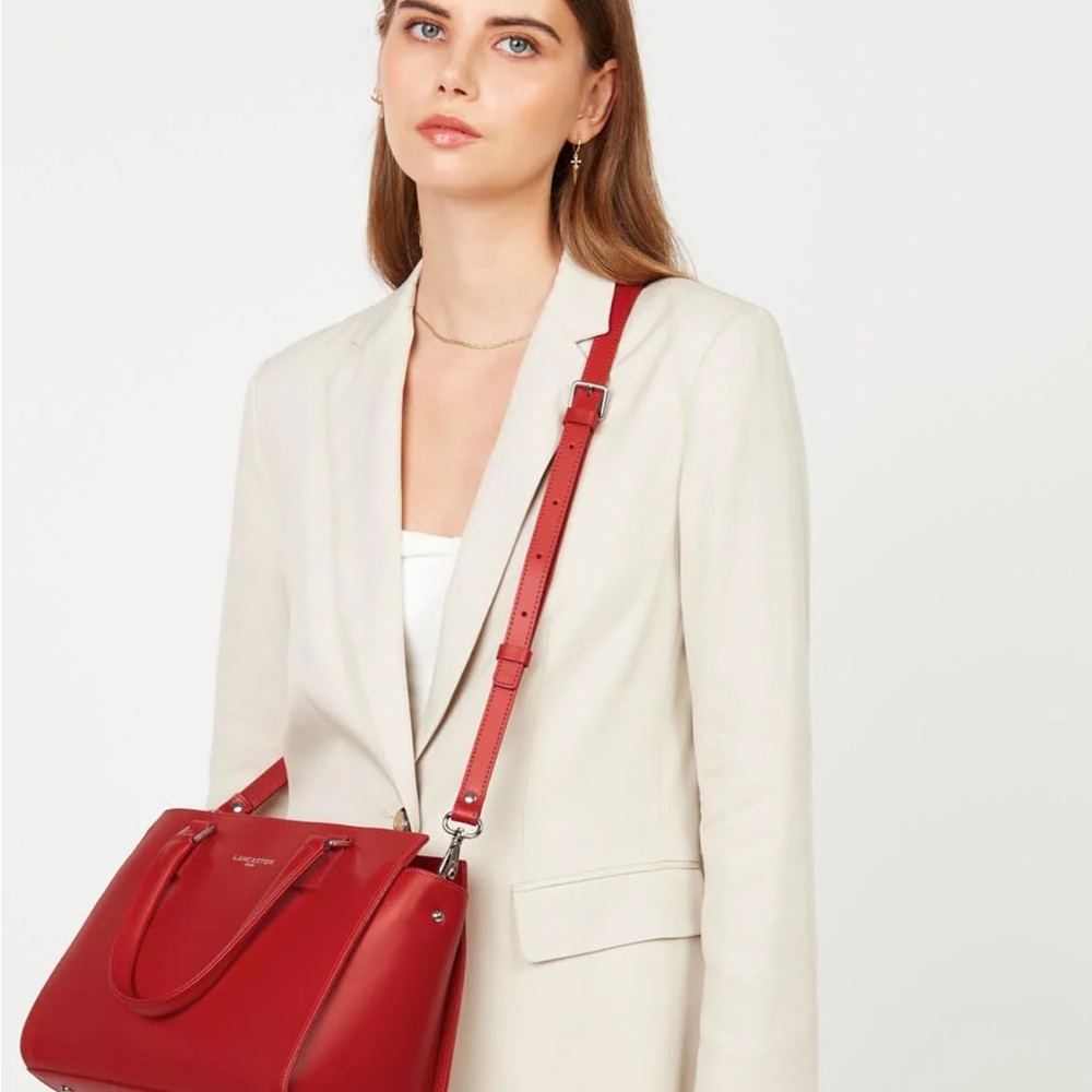 MADE IN FRANCE Lancaster M Bag Adele red satchel crossbody strap saffiano $229 - Picture 3 of 16